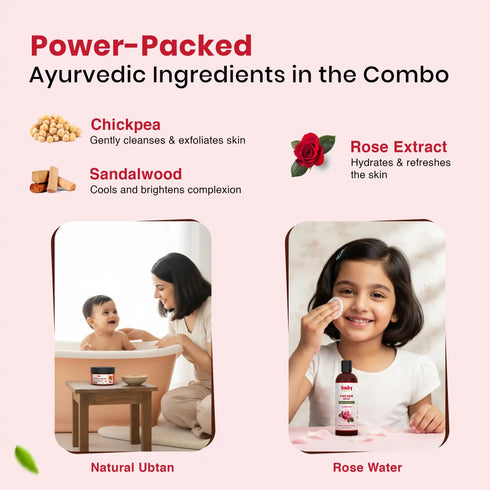 Babyorgano Skin Care Combo for Kids Natural Ubtan Pure Rose Water Combo