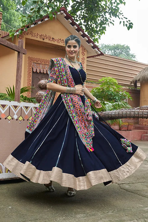 Shubhkala Navy Blue Embroidered Work Traditional Chaniya Choli for Navratri