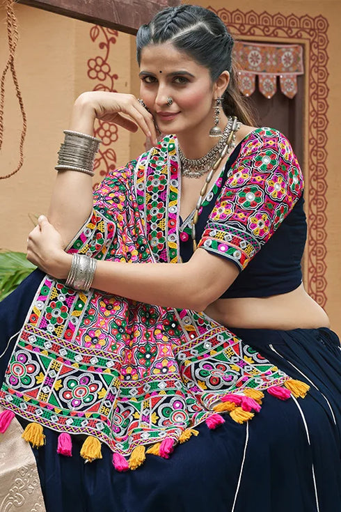 Shubhkala Navy Blue Embroidered Work Traditional Chaniya Choli for Navratri