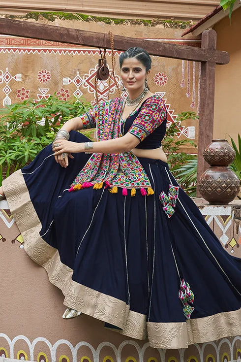 Shubhkala Navy Blue Embroidered Work Traditional Chaniya Choli for Navratri