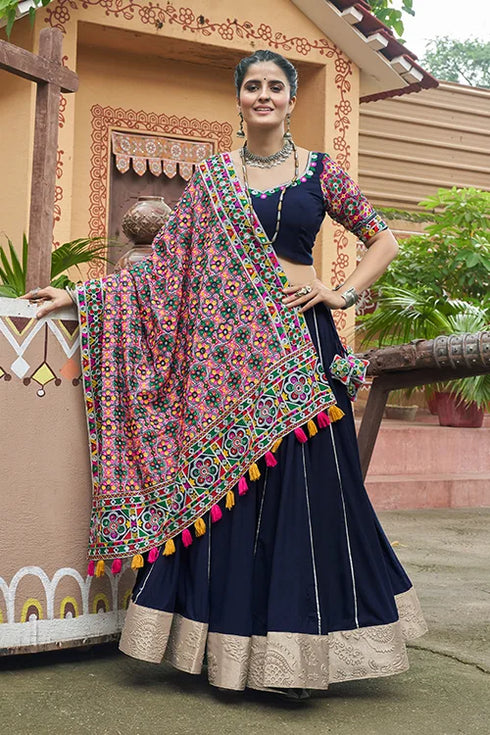 Shubhkala Navy Blue Embroidered Work Traditional Chaniya Choli for Navratri