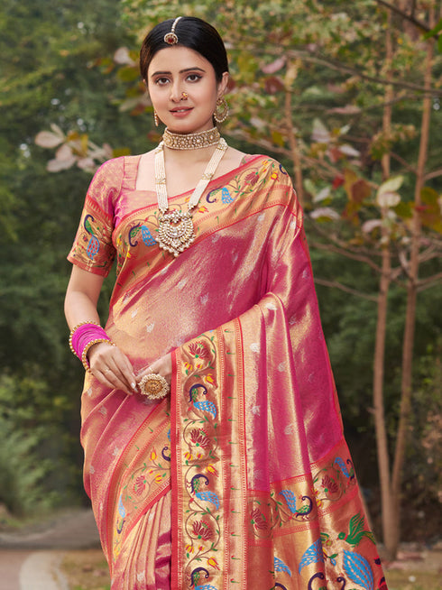 Deeva Sarees Pink Paithani Silk Saree