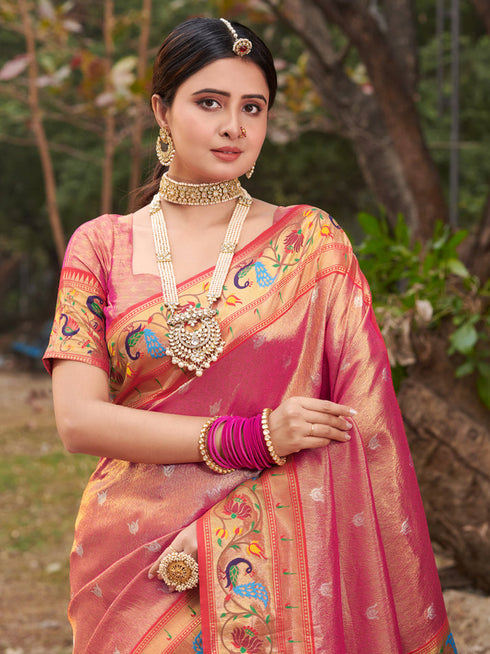 Deeva Sarees Pink Paithani Silk Saree