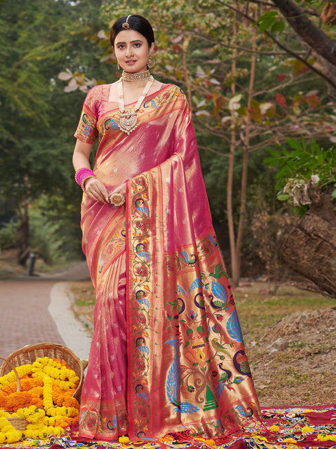 Deeva Sarees Pink Paithani Silk Saree