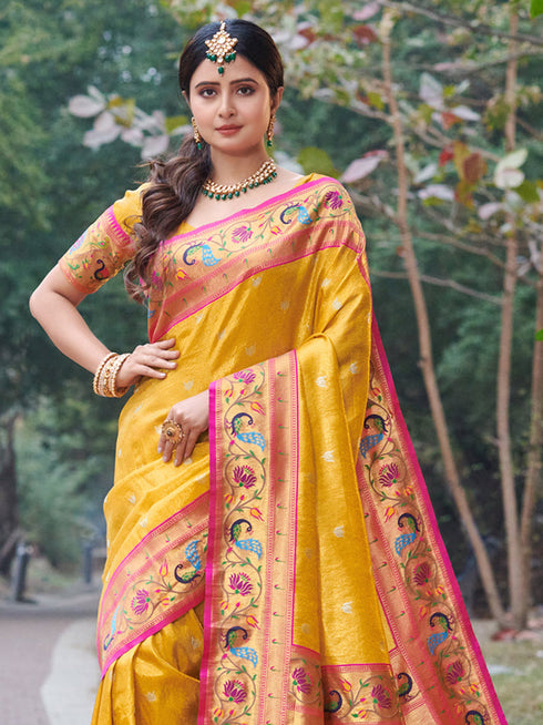 Deeva Sarees Yellow Paithani Silk Saree