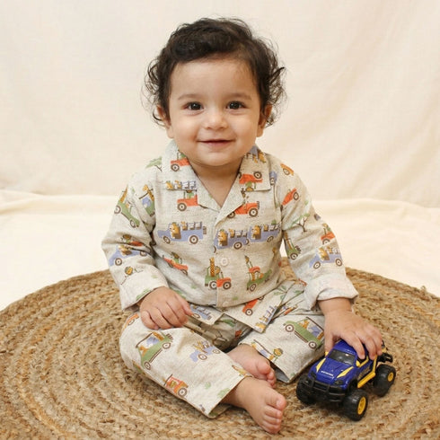 Bachpan kids wear New Born Unisex Safari Jeep Cotton Night Suit