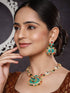Gold plated Turquoise Blue Nav Ratan Kundan Floral Raanihaar Jewellery Set
