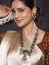 Dual Tone Oxidised Nav Ratan Stone Studded Pearl Beaded Bird Motif Designer