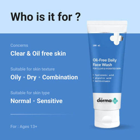 The Derma co OilFree Daily Face Wash With Hyaluronic Acid, Glycolic Acid & Multivitamins for Clear & Hydrated Skin