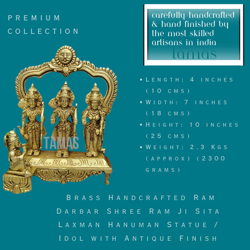 Tamas Brass Handcrafted Ram Darbar Shree Ram Ji Sita Laxman Hanuman Statue / Idol with Antique Finish | Free Luxury Gift box