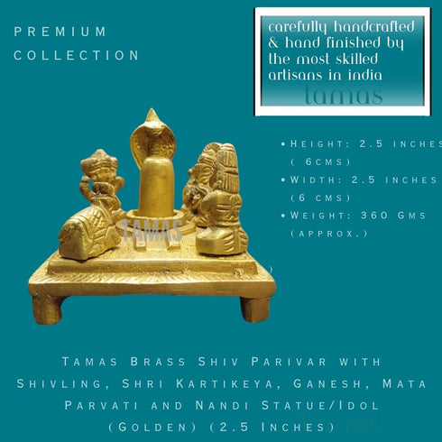 Tamas Brass Shiv Parivar with Shivling, Shri Kartikeya, Ganesh, Mata Parvati and Nandi Statue/Idol