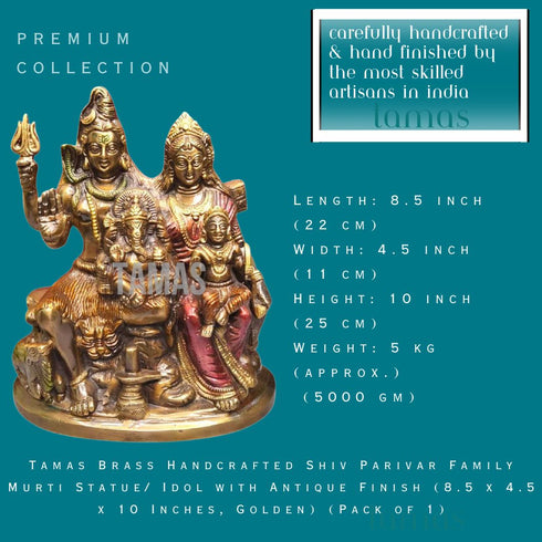 Tamas Brass Handcrafted Shiv Parivar Family Murti Statue/ Idol with Antique Finish ( Golden) (Pack of 1)