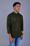 Veshbhoshaa Bluebird Men'S Short Kurta In Mehandi - 100% Pure Cotton