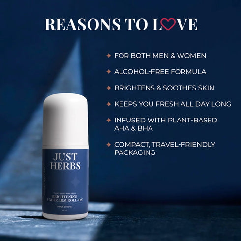 Just Herbs Under Arm Roll On Deodorant & Just Herbs Roll on Deo for Men Musk Divine Refreshing Under Arm Long Lasting Deodorant