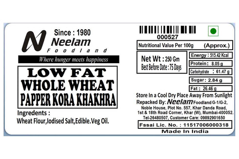 Neelam Foodland Whole Wheat Pepper Kora Khakhra