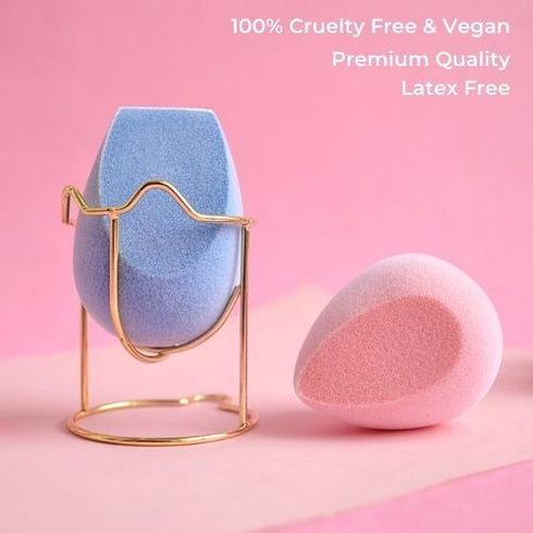 Praush 1 Microfiber Sponge (Blush) + 1 Microfiber Sponge (contour & baking) + 1 Makeup Sponge Holder (Gold)