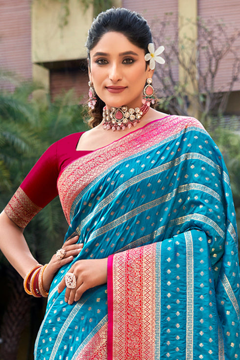 Deeva Sarees Cyan Blue Banarasi Silk Saree