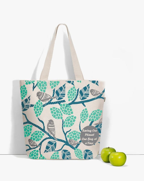 Ecoright Sparrow Love (Natural) Large Zipper Tote Bag