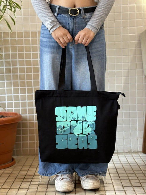 Ecoright Save Our Seas Large Zipper Tote Bag