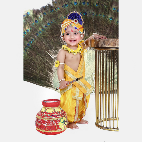 Raj Fancy Dresses Baby Krishna Janmashtami Dress Pagri Flower