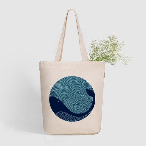 Ecoright Whale Doodle Zipper Tote Bag