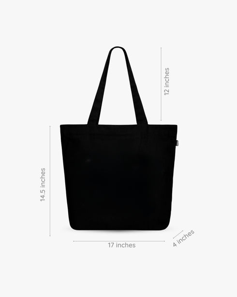 Ecoright Happy Flowers (Black) Large Zipper Tote Bag