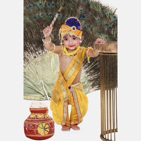 Raj Fancy Dresses Baby Krishna Janmashtami Dress Pagri Flower