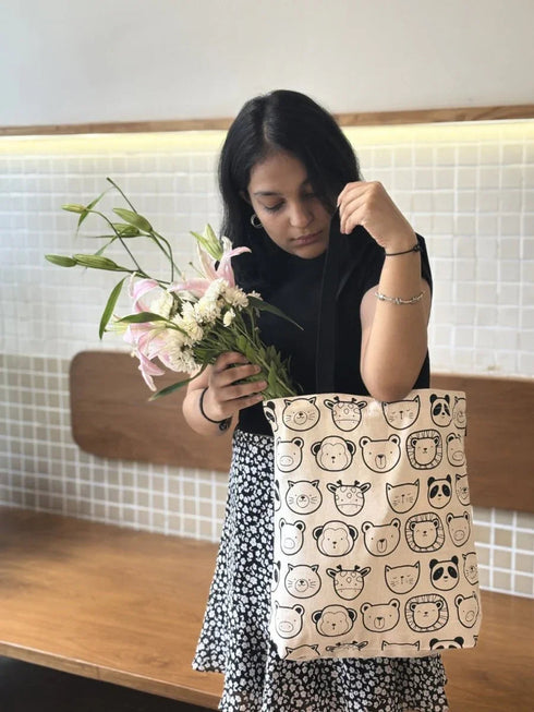 Ecoright Cute Animals Zipper Tote Bag