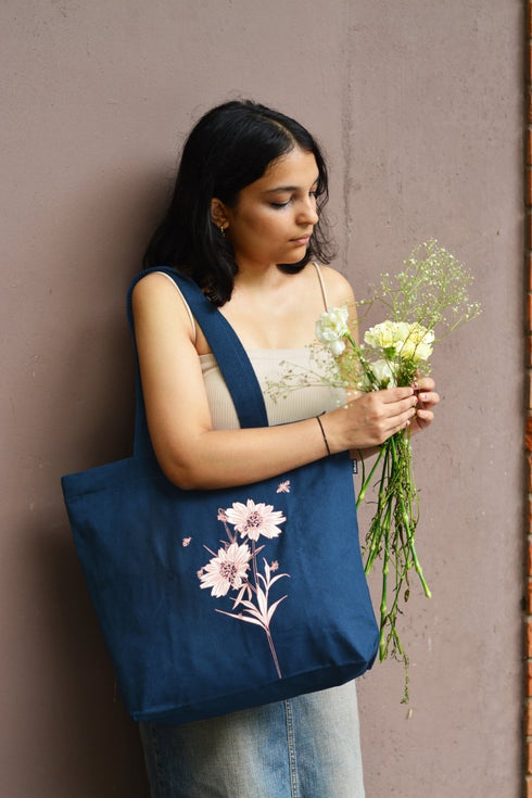Ecoright Happy Flowers Large Zipper Tote Bag