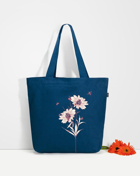 Ecoright Happy Flowers Large Zipper Tote Bag