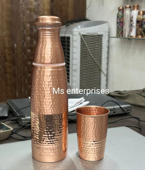 Coppjal Plain copper bottle with 1 glass
