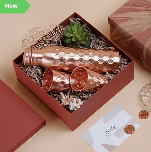 Coppjal Copper Hammered Water Bottle Set