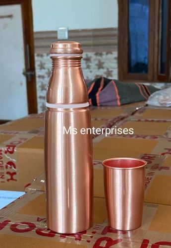 Coppjal Plain copper bottle with 1 glass