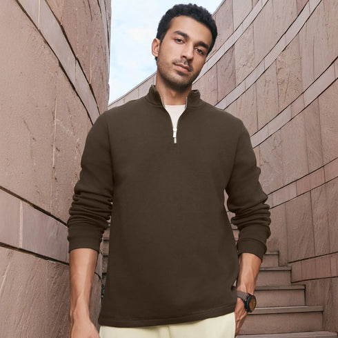 XYXX Pulse French Terry Cotton Blend Half Zip Pullover Malt Brown