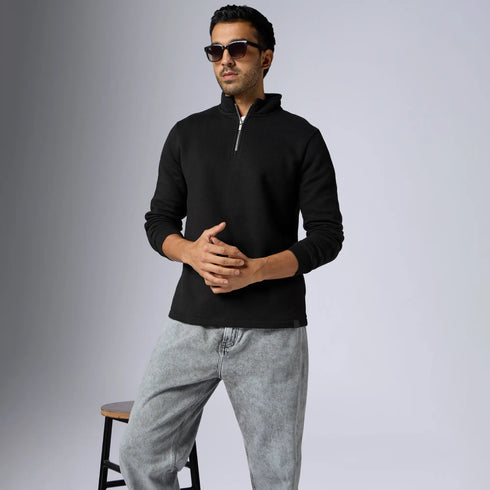 XYXX Pulse French Terry Cotton Blend Half Zip Pullover Pitch Black