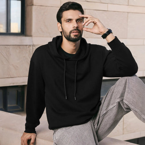 XYXX Pulse French Terry Cotton Blend Oversized Hoodies Pitch Black
