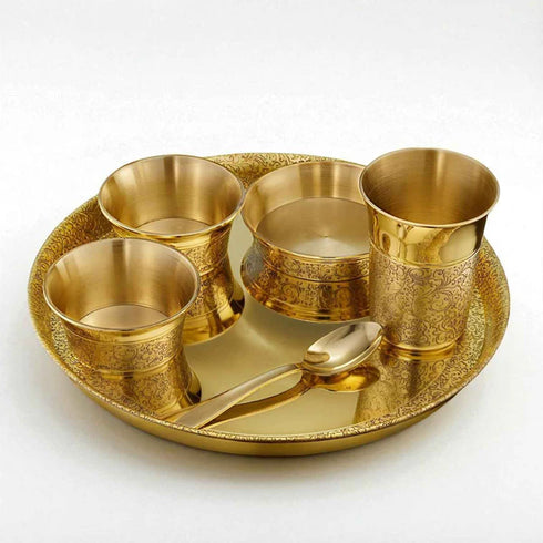 Pure Brass Dinner Set with Thali, 6 pcs