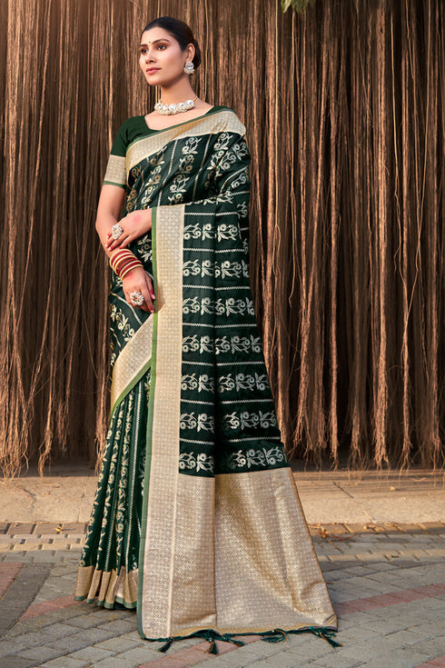Deeva Sarees Green Satin Silk Saree