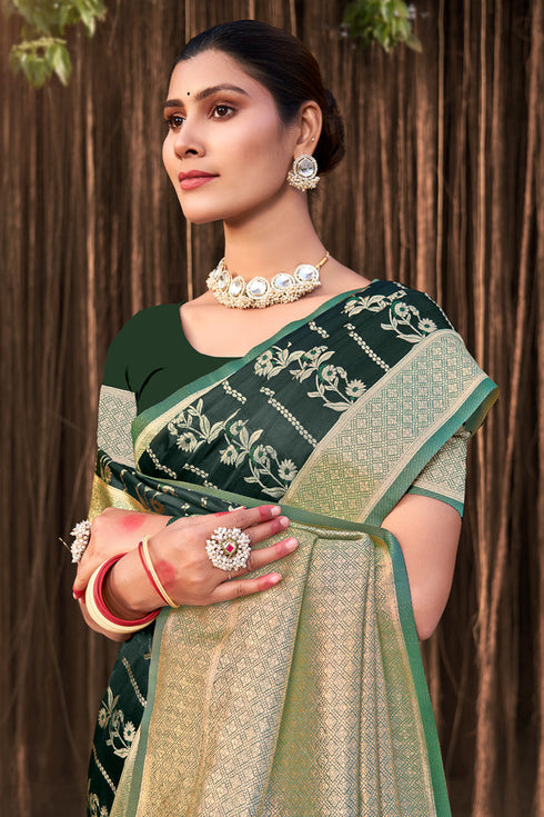 Deeva Sarees Green Satin Silk Saree