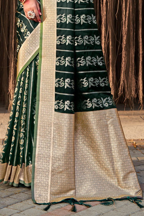 Deeva Sarees Green Satin Silk Saree