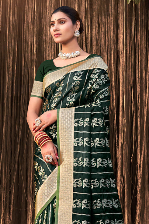 Deeva Sarees Green Satin Silk Saree