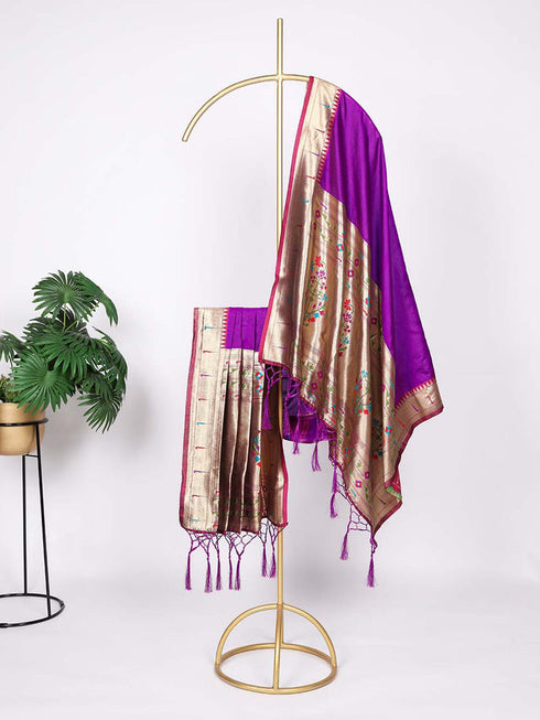 Purple Color Weaving Zari Work Jacquard Silk | Paithani | Dupatta
