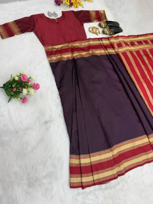Ethnic Suits Purple Zip and Go Saree Gown Wedding Wear