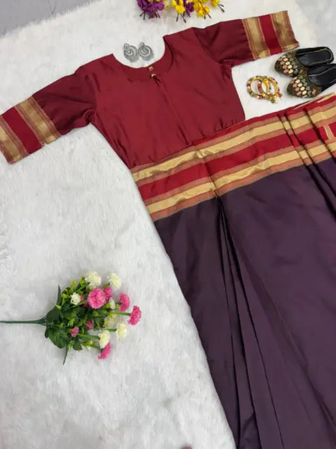 Ethnic Suits Purple Zip and Go Saree Gown Wedding Wear