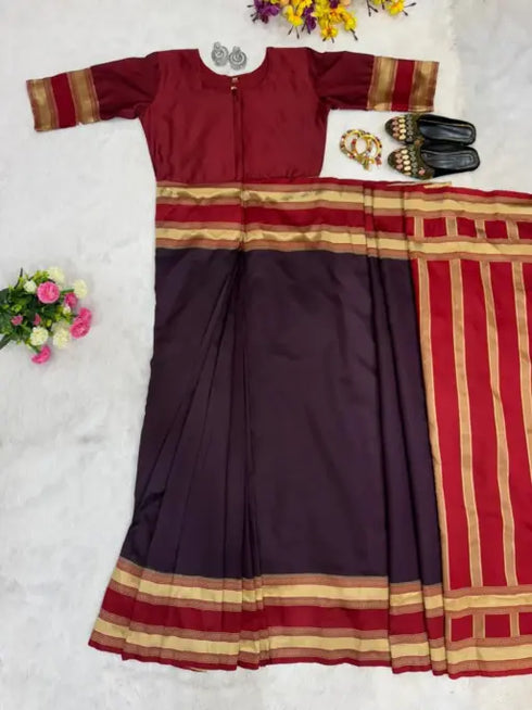 Ethnic Suits Purple Zip and Go Saree Gown Wedding Wear
