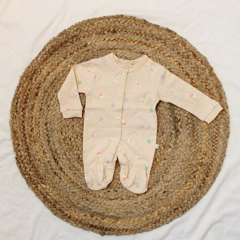 Bachpan kids wear New Born Romper with Matching Beanie - Light Cream