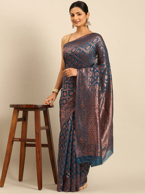 Deeva Sarees Prussian Blue Cotton Saree