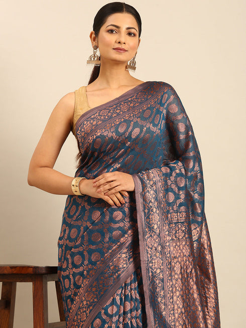 Deeva Sarees Prussian Blue Cotton Saree