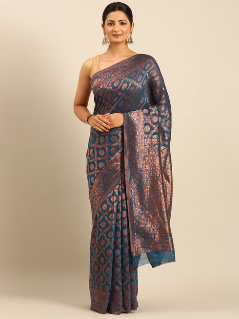 Deeva Sarees Prussian Blue Cotton Saree