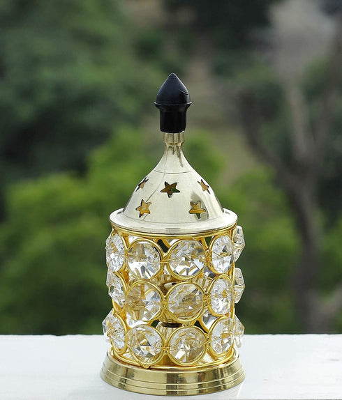Brass Akhand Diya -Diamond Crystal Deepak - Oil Lamp